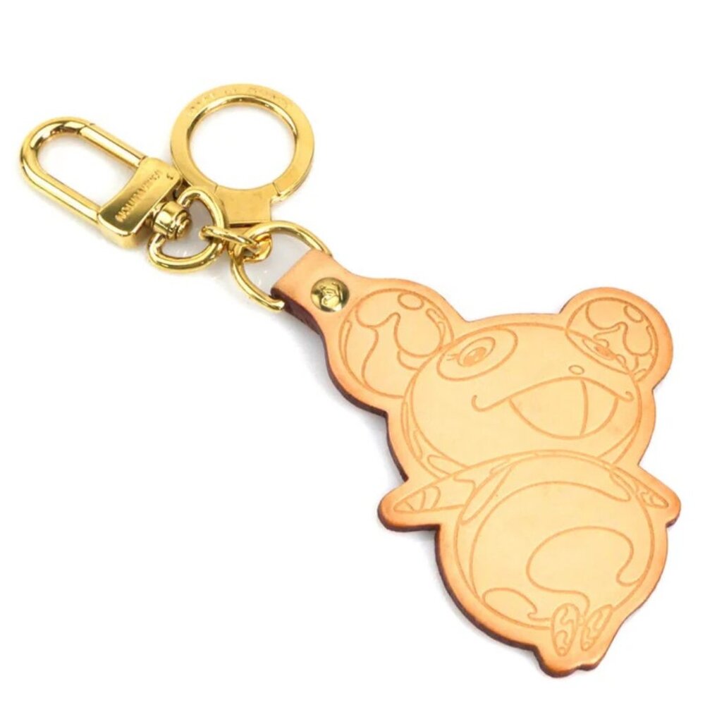 #60 Louis Vuitton Porto Cle Panda Keychain Leather GP Beige M62637